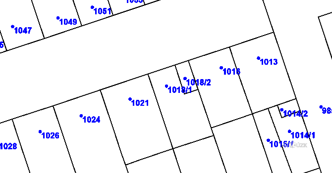 Parcela st. 1018 v KÚ Lužice u Hodonína, Katastrální mapa