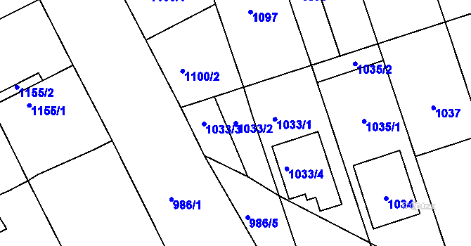 Parcela st. 1033/2 v KÚ Lužice u Hodonína, Katastrální mapa