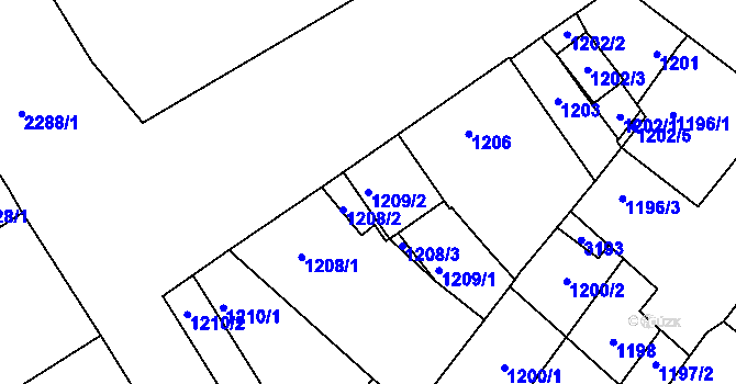 Parcela st. 1209/2 v KÚ Lužice u Hodonína, Katastrální mapa