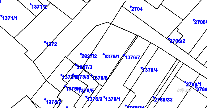 Parcela st. 1376/1 v KÚ Lužice u Hodonína, Katastrální mapa