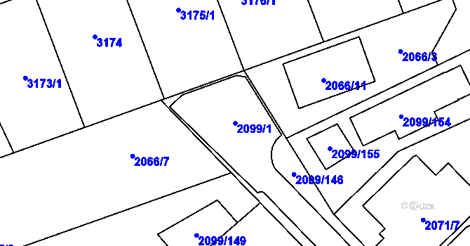 Parcela st. 2099/1 v KÚ Lužice u Hodonína, Katastrální mapa