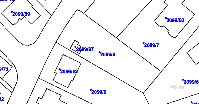 Parcela st. 2099/9 v KÚ Lužice u Hodonína, Katastrální mapa