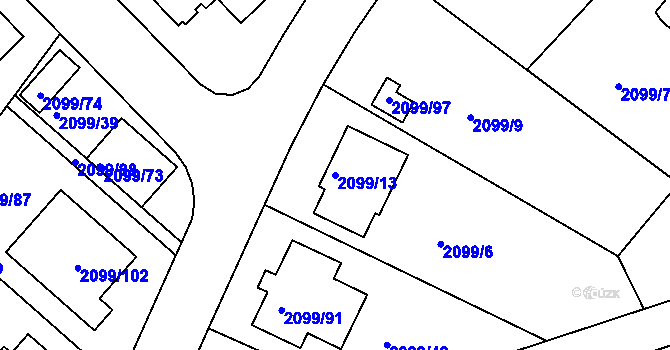 Parcela st. 2099/13 v KÚ Lužice u Hodonína, Katastrální mapa