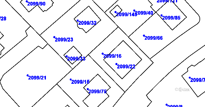 Parcela st. 2099/16 v KÚ Lužice u Hodonína, Katastrální mapa