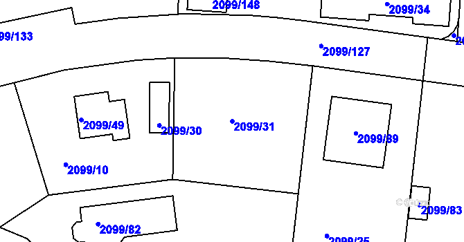 Parcela st. 2099/31 v KÚ Lužice u Hodonína, Katastrální mapa