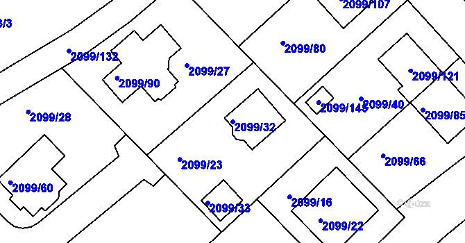 Parcela st. 2099/32 v KÚ Lužice u Hodonína, Katastrální mapa