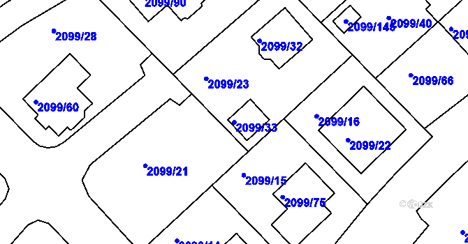 Parcela st. 2099/33 v KÚ Lužice u Hodonína, Katastrální mapa