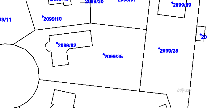 Parcela st. 2099/35 v KÚ Lužice u Hodonína, Katastrální mapa