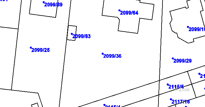 Parcela st. 2099/36 v KÚ Lužice u Hodonína, Katastrální mapa