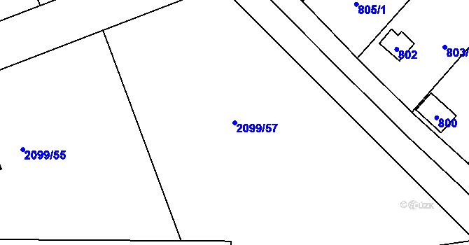 Parcela st. 2099/57 v KÚ Lužice u Hodonína, Katastrální mapa