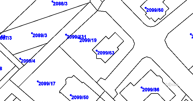 Parcela st. 2099/63 v KÚ Lužice u Hodonína, Katastrální mapa