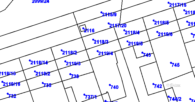 Parcela st. 2119/4 v KÚ Lužice u Hodonína, Katastrální mapa