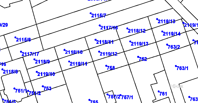 Parcela st. 2119/12 v KÚ Lužice u Hodonína, Katastrální mapa