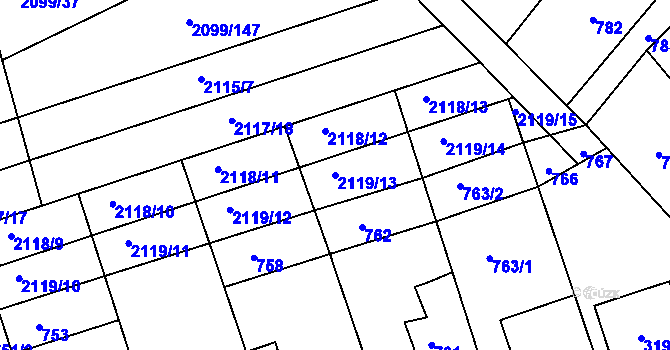 Parcela st. 2119/13 v KÚ Lužice u Hodonína, Katastrální mapa