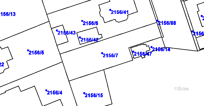 Parcela st. 2156/7 v KÚ Lužice u Hodonína, Katastrální mapa
