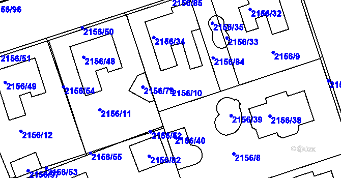 Parcela st. 2156/10 v KÚ Lužice u Hodonína, Katastrální mapa