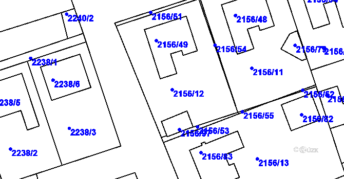 Parcela st. 2156/12 v KÚ Lužice u Hodonína, Katastrální mapa