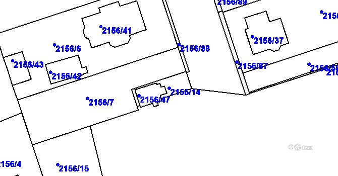 Parcela st. 2156/14 v KÚ Lužice u Hodonína, Katastrální mapa