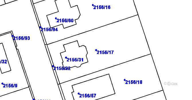 Parcela st. 2156/17 v KÚ Lužice u Hodonína, Katastrální mapa