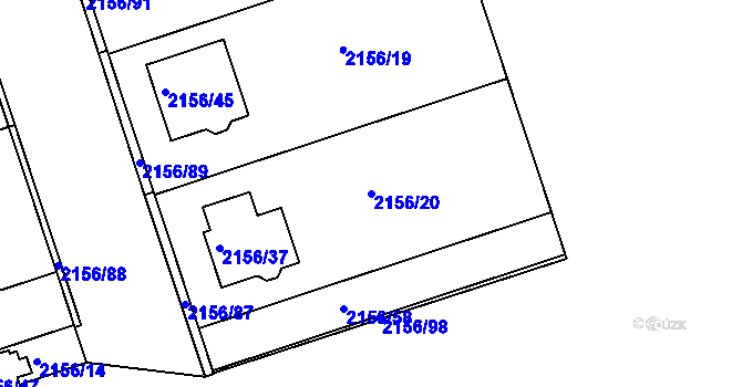 Parcela st. 2156/20 v KÚ Lužice u Hodonína, Katastrální mapa