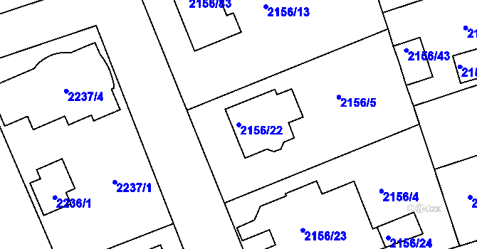 Parcela st. 2156/22 v KÚ Lužice u Hodonína, Katastrální mapa