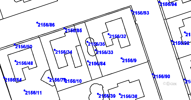 Parcela st. 2156/33 v KÚ Lužice u Hodonína, Katastrální mapa
