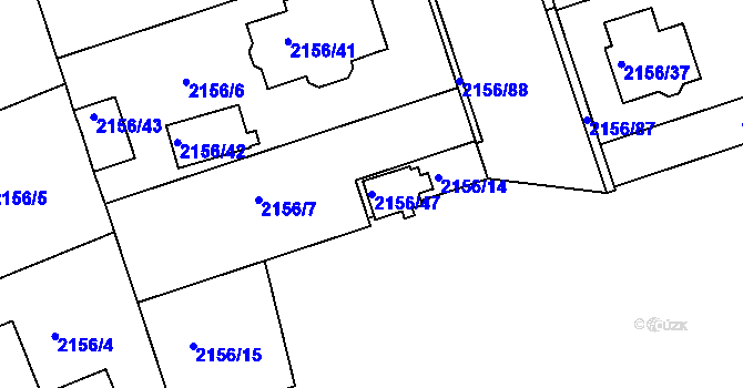 Parcela st. 2156/47 v KÚ Lužice u Hodonína, Katastrální mapa