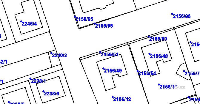 Parcela st. 2156/51 v KÚ Lužice u Hodonína, Katastrální mapa