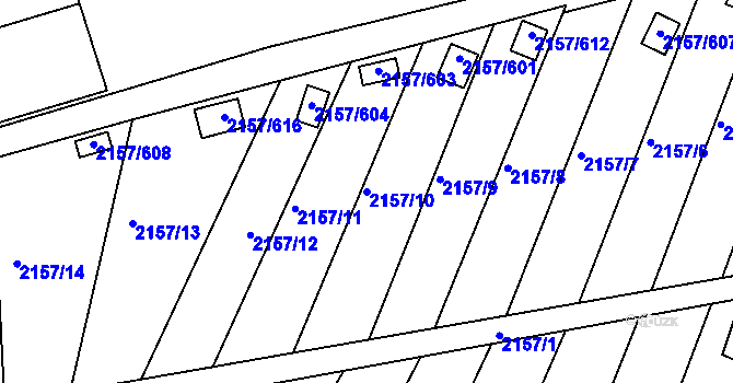 Parcela st. 2157/10 v KÚ Lužice u Hodonína, Katastrální mapa