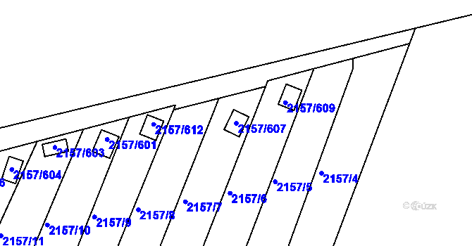 Parcela st. 2157/607 v KÚ Lužice u Hodonína, Katastrální mapa