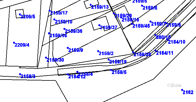 Parcela st. 2159/2 v KÚ Lužice u Hodonína, Katastrální mapa