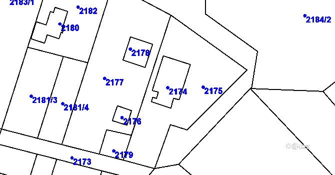 Parcela st. 2174 v KÚ Lužice u Hodonína, Katastrální mapa