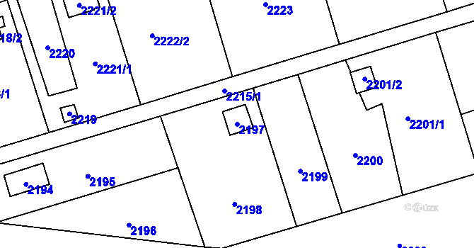 Parcela st. 2197 v KÚ Lužice u Hodonína, Katastrální mapa