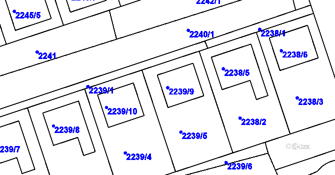 Parcela st. 2239/9 v KÚ Lužice u Hodonína, Katastrální mapa