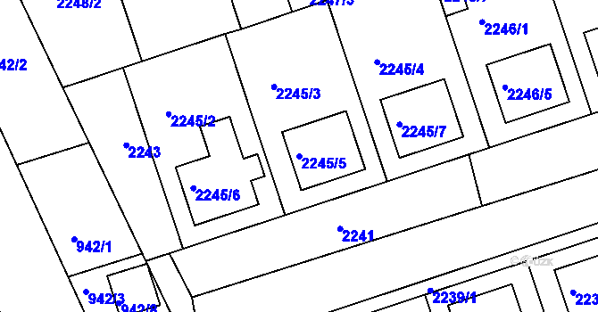 Parcela st. 2245/5 v KÚ Lužice u Hodonína, Katastrální mapa