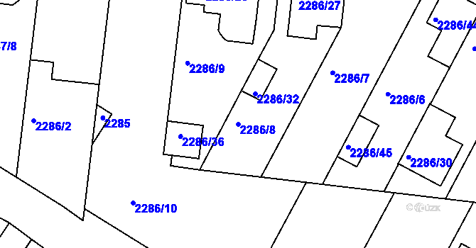 Parcela st. 2286/8 v KÚ Lužice u Hodonína, Katastrální mapa