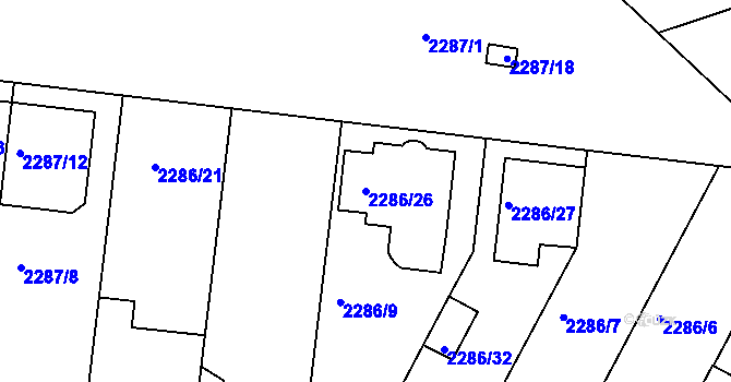 Parcela st. 2286/26 v KÚ Lužice u Hodonína, Katastrální mapa