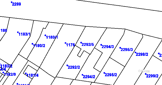 Parcela st. 2292/5 v KÚ Lužice u Hodonína, Katastrální mapa