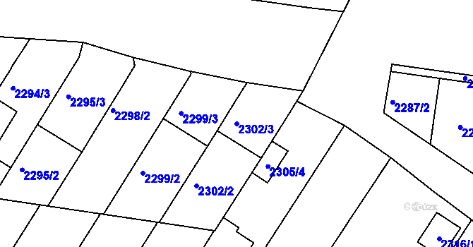 Parcela st. 2302/3 v KÚ Lužice u Hodonína, Katastrální mapa