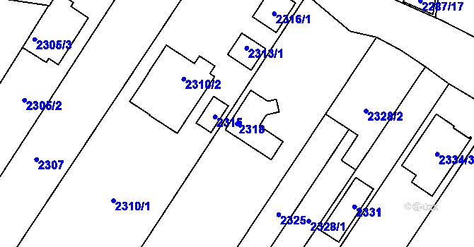 Parcela st. 2318 v KÚ Lužice u Hodonína, Katastrální mapa