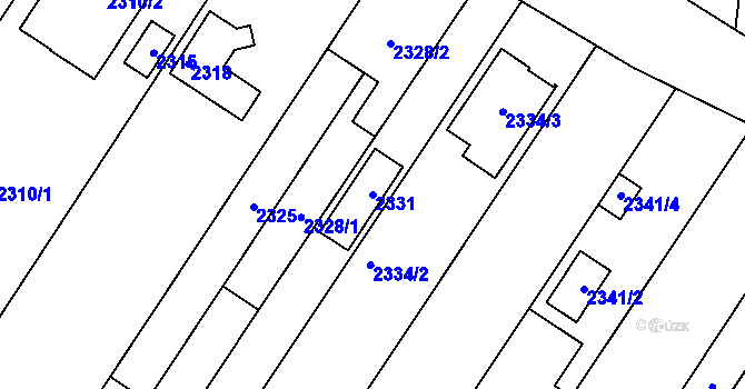 Parcela st. 2331 v KÚ Lužice u Hodonína, Katastrální mapa