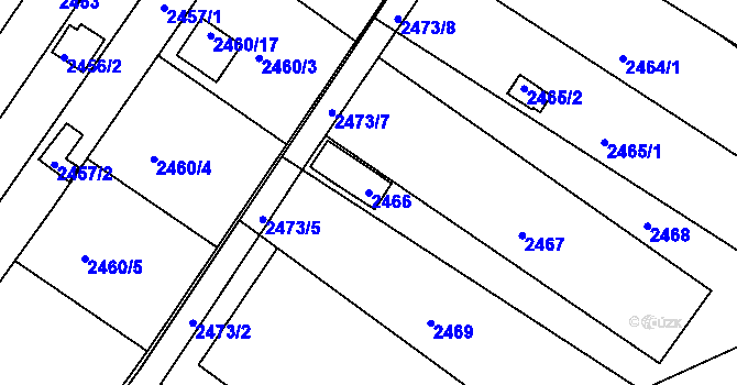 Parcela st. 2466 v KÚ Lužice u Hodonína, Katastrální mapa
