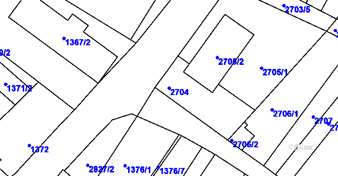 Parcela st. 2704 v KÚ Lužice u Hodonína, Katastrální mapa