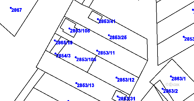 Parcela st. 2853/11 v KÚ Lužice u Hodonína, Katastrální mapa