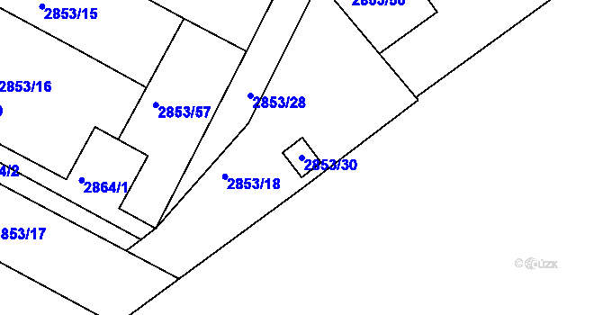 Parcela st. 2853/30 v KÚ Lužice u Hodonína, Katastrální mapa