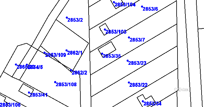 Parcela st. 2853/35 v KÚ Lužice u Hodonína, Katastrální mapa