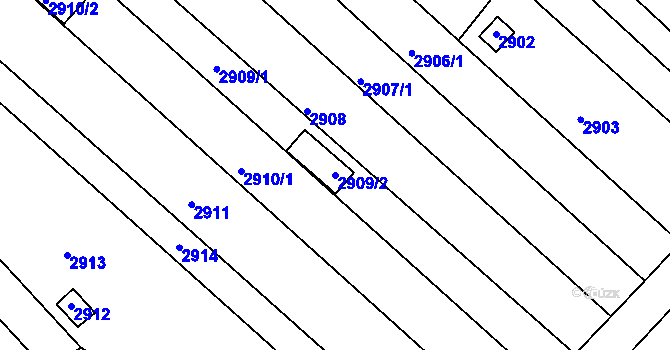 Parcela st. 2909/2 v KÚ Lužice u Hodonína, Katastrální mapa