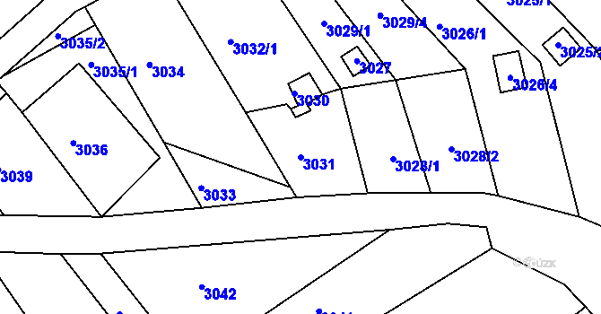 Parcela st. 3031 v KÚ Lužice u Hodonína, Katastrální mapa