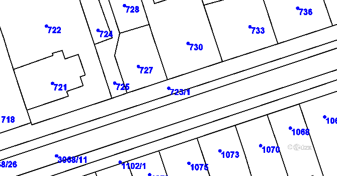 Parcela st. 723/1 v KÚ Lužice u Hodonína, Katastrální mapa