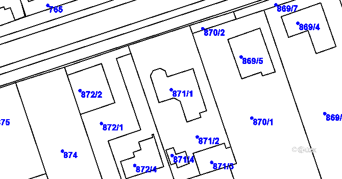 Parcela st. 871/1 v KÚ Lužice u Hodonína, Katastrální mapa